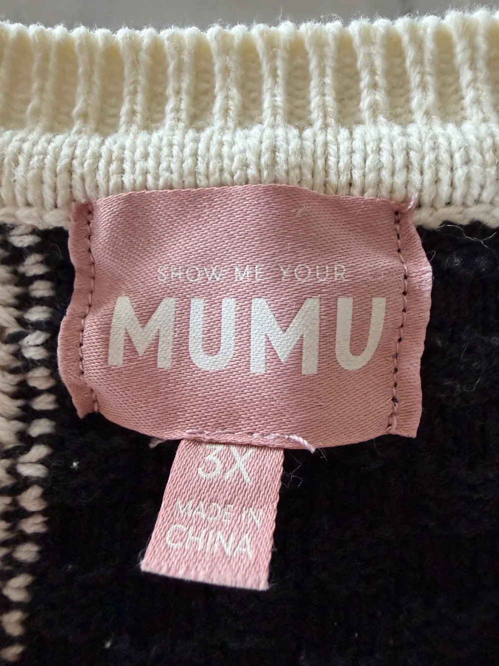 Women SHOW ME YOUR MUMU Ember Patchwork Knit Tunic Sweater Gray Black Ivory-3X